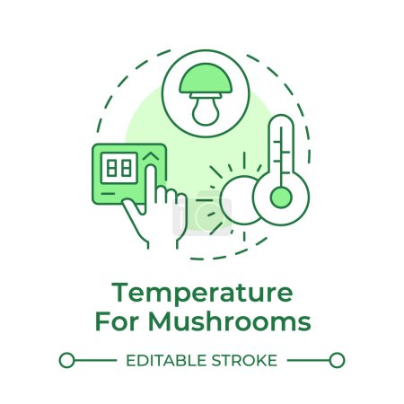 Temperature control soft green concept icon. Optimal conditions for growing mushrooms. Indoor farming. Round shape line illustration. Abstract idea. Graphic design. Easy to use in article