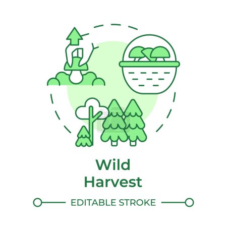 Wild harvest soft green concept icon. Mushroom cultivation technique. Edible mushrooms foraging. Round shape line illustration. Abstract idea. Graphic design. Easy to use in article