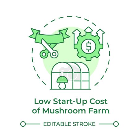 Low startup costs soft green concept icon. Mushroom farming benefit. Agricultural venture. New business. Round shape line illustration. Abstract idea. Graphic design. Easy to use in article