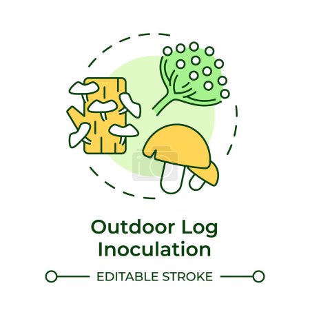 Outdoor log inoculation multi color concept icon. Seasonal mushroom farming. Fungiculture. Mushroom cultivation. Round shape line illustration. Abstract idea. Graphic design. Easy to use in article
