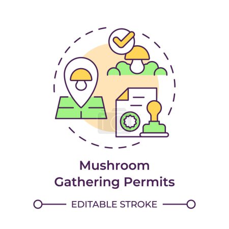 Mushroom gathering permits multi color concept icon. Mushroom management and regulation. Foraging restrictions. Round shape line illustration. Abstract idea. Graphic design. Easy to use in article