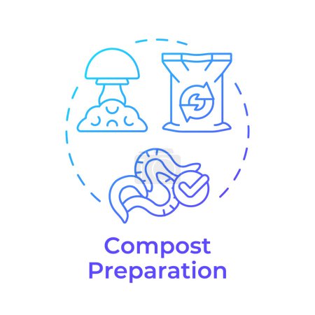 Preparación de compost icono concepto gradiente azul. Cultivo de hongos en interiores. Abono orgánico. Salud del suelo. Ilustración de línea de forma redonda. Una idea abstracta. Diseño gráfico. Fácil de usar en el artículo