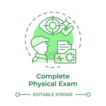 Complete physical exam green concept icon. Vision test, perception. Army job, examination. Round shape line illustration. Abstract idea. Graphic design. Easy to use in infographic, presentation