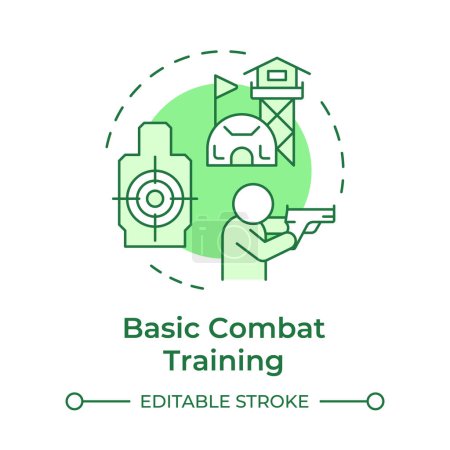Basic combat training green concept icon. Military camp, army job. Shooting target body. Round shape line illustration. Abstract idea. Graphic design. Easy to use in infographic, presentation