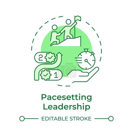 Pacesetting leadership green concept icon. Workflow organization, efficiency management. Round shape line illustration. Abstract idea. Graphic design. Easy to use in infographic, presentation