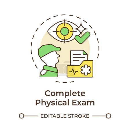 Complete physical exam multi color concept icon. Vision test, perception. Army job, examination. Round shape line illustration. Abstract idea. Graphic design. Easy to use in infographic, presentation