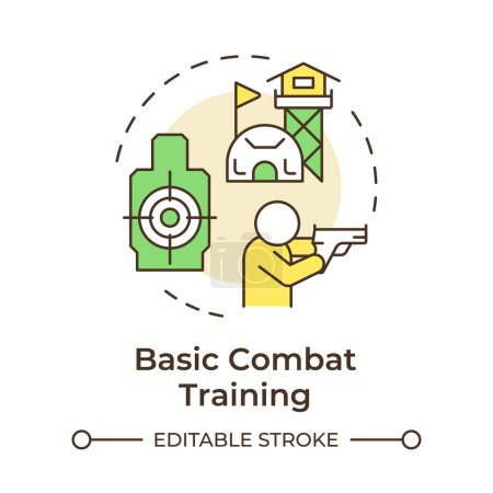 Basic combat training multi color concept icon. Military camp, army job. Shooting target body. Round shape line illustration. Abstract idea. Graphic design. Easy to use in infographic, presentation