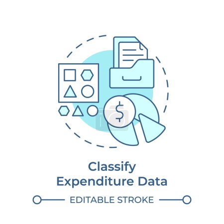 Classify expenditure data soft blue concept icon. Spend data management. Information classification. Round shape line illustration. Abstract idea. Graphic design. Easy to use in infographic