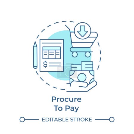 Procure to pay soft blue concept icon. Supply chain management. Financial process. Round shape line illustration. Abstract idea. Graphic design. Easy to use in infographic, presentation