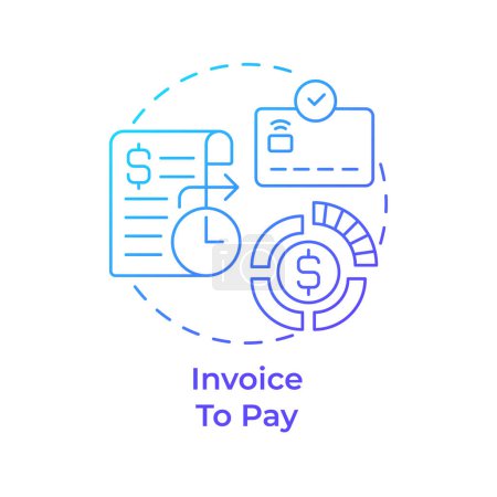 Invoice to pay blue gradient concept icon. Expense report, corporate spending. Debit card. Round shape line illustration. Abstract idea. Graphic design. Easy to use in infographic, presentation