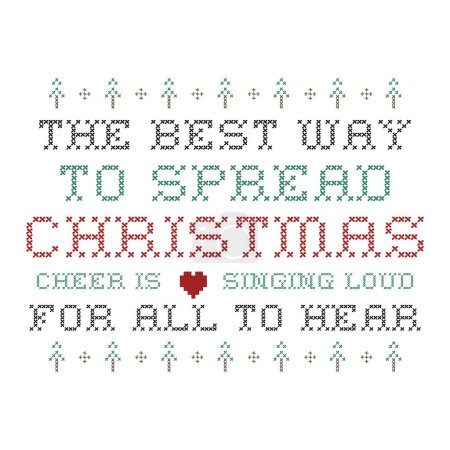 Christmas Silhouette t-shirt print Design with quote - the best way to spread christmas cheer is signing loud for all to hear. Merry Christmas badge isolated on white. Happy holidays stock .