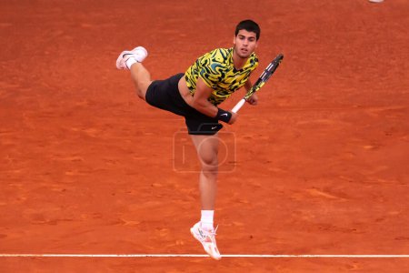 Photo for Madrid, Spain- May 1, 2023: Tennis match between Carlos Alcaraz and Grigor Dimitrov. Men's tennis. Victory of world number 2, Daniil Medvedev. - Royalty Free Image