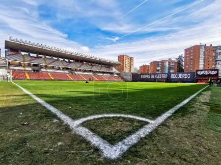 Photo for Madrid, Spain- February 18, 2024: Rayo Vallecano fans fight so that their soccer stadium is not destroyed. Rayo Vallecano forced to change its soccer stadium due to lack of security. - Royalty Free Image