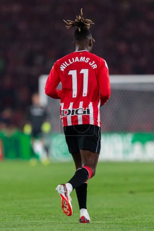Photo for Seville, Spain- April 6, 2024: Final of the Copa del Rey soccer match between Athletic Club de Bilbao and Real Mallorca. Victory for Athletic Club de Bilbao. Nico Williams soccer player. - Royalty Free Image