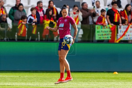 Photo for Burgos, Spain- April 9, 2024: Match of the Spanish women's soccer team against the Czech Republic held in Burgos. Jenni Hermoso with the ball. Women soccer players. Women's Football. - Royalty Free Image