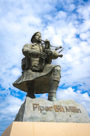 Photo for Statue and memorial for Piper Bill Millin. At Sword beach, normandy, France. August 15 2023. - Royalty Free Image