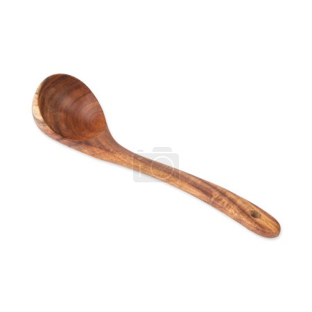 Wooden kitchen ladle isolated over white background.