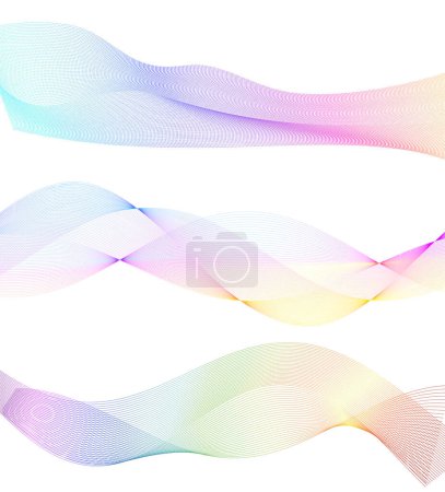Illustration for Set Abstract lines colors design element on white background of waves. Vector Illustration eps 10 for grunge elegant business card, print brochure, flyer, banners, cover book, label, fabric - Royalty Free Image
