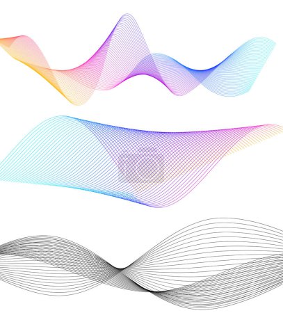 Illustration for Set Abstract lines colors design element on white background of waves. Vector Illustration eps 10 for grunge elegant business card, print brochure, flyer, banners, cover book, label, fabric - Royalty Free Image