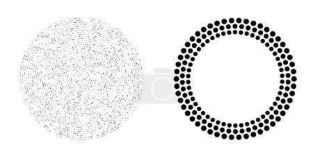 Ilustración de Elementos de diseño símbolo Color editable marco punto círculo patrón remolino sobre fondo blanco. Ilustración vectorial eps 10 marco con puntos aleatorios negros. Icono de borde redondo usando puntos de círculo de medio tono - Imagen libre de derechos