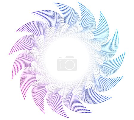 Téléchargez les photos : Eléments de design. Vague de nombreuses lignes violettes cercle anneau avec des points. Rayures verticales ondulées abstraites sur fond blanc isolées. Illustration vectorielle SPE 10. Ondes colorées avec des lignes créées en utilisant Blend Too - en image libre de droit