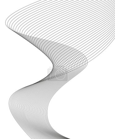 Designelemente. Welle vieler grauer Linien. Abstrakte wellige Streifen auf weißem Hintergrund isoliert. Kreative Zeilenkunst. Vektor-Illustration EPS 10. schwarze, glänzende Wellen mit Linien, die mit Blend Tool erzeugt werden.