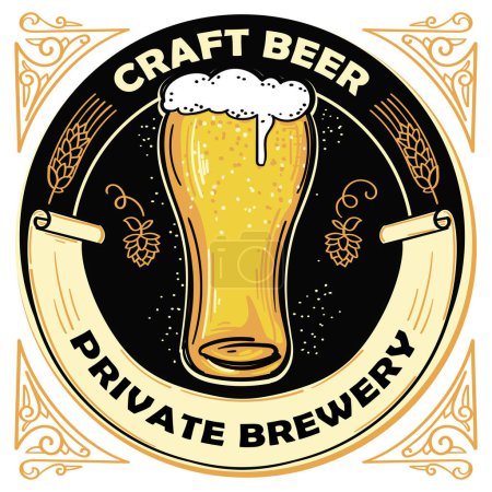Téléchargez les illustrations : Bière artisanale - verre de bière emblème vintage décoratif - en licence libre de droit