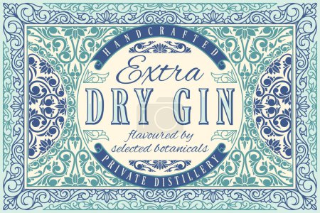 Téléchargez les illustrations : Gin sec - étiquette décorative vintage ornée - en licence libre de droit