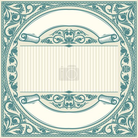 Illustration for Decorative pastel colored ornate retro floral blank frame - Royalty Free Image