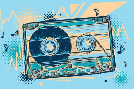 Illustration for Drawn colorful musical audio cassette design - Royalty Free Image