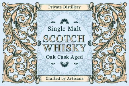 Illustration for Scotch whisky - ornate vintage decorative label - Royalty Free Image