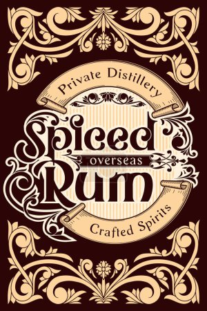 Illustration for Spiced Rum - ornate vintage decorative label - Royalty Free Image