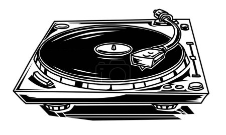 Téléchargez les illustrations : Black and white musical turntable vinyl record player - en licence libre de droit