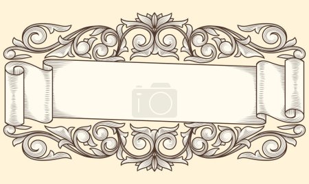 Illustration for Decorative ornate retro blank scroll emblem - Royalty Free Image