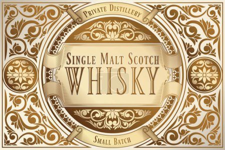 Ilustración de Whisky escocés - etiqueta decorativa vintage adornada de oro - Imagen libre de derechos