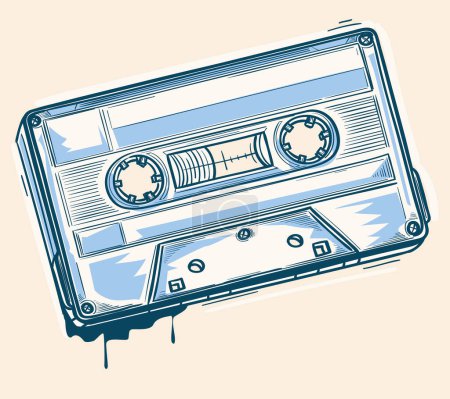 Téléchargez les illustrations : Monochrome hand drawn retro musical audio cassete - en licence libre de droit