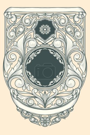 Illustration for Decorative monochrome ornate retro blank emblem - Royalty Free Image