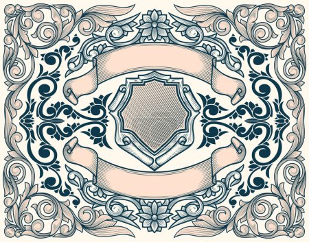 Ilustración de Decorative ornate retro floral emblem blank card - Imagen libre de derechos