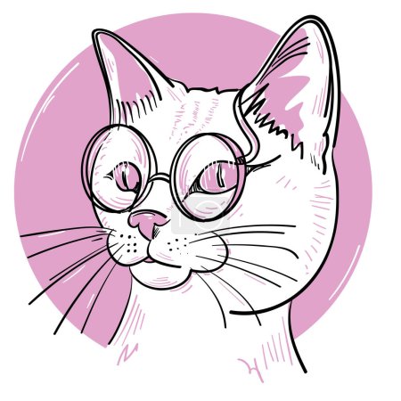 Téléchargez les illustrations : Curieux chat dessiné dans des lunettes - en licence libre de droit