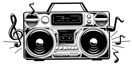 Téléchargez les illustrations : Music design - boom box tape recorder with musical notes - en licence libre de droit