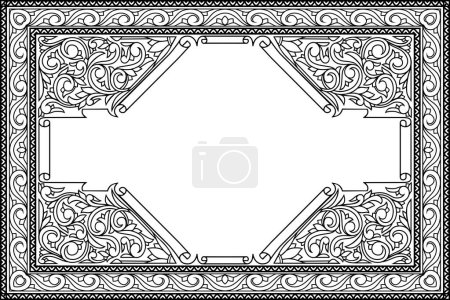 Ilustración de Marco en blanco floral retro adornado monocromo decorativo - Imagen libre de derechos