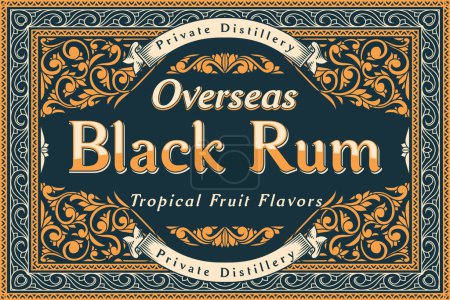 Illustration for Black Rum - ornate vintage decorative label - Royalty Free Image