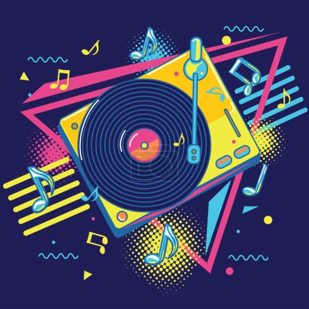 Photo for Music design - colorful retro musical vinyl record player turntable and notes - Royalty Free Image