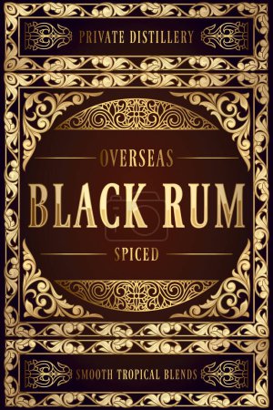 Ilustración de Black Rum - golden ornate retro decorative label - Imagen libre de derechos