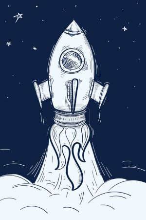 Photo for Cartoon hand drawn rocket start up - Royalty Free Image