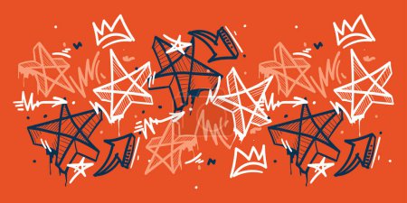 Photo for Drawn abstract graffiti arrows and stars background - Royalty Free Image