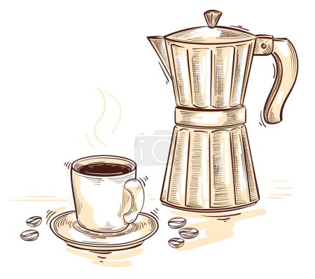 Photo for Hand drawn moka pot and cup of coffee - Royalty Free Image