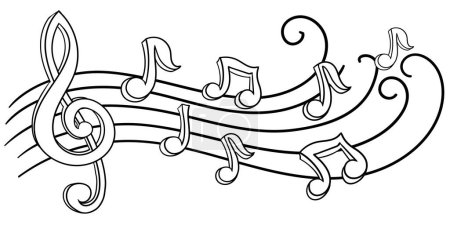 Téléchargez les illustrations : Mélodie musicale - notes musicales noir et blanc dessinées à la main et clef - en licence libre de droit