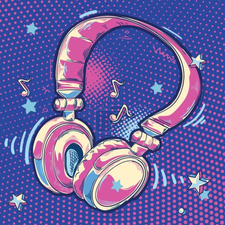 Photo for Music design - colorful drawn musical headphones and notes - Royalty Free Image