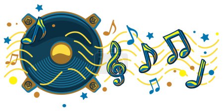 Téléchargez les illustrations : Haut-parleur coloré avec clef et notes - design mélodique musical - en licence libre de droit